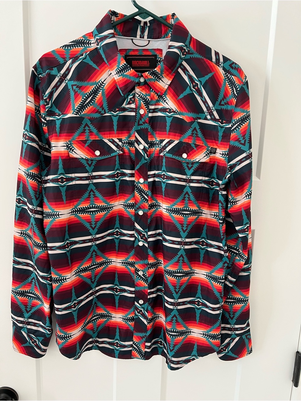 Rock & Roll Denim TEK Western Aztec Pearl Snap Shirt M
